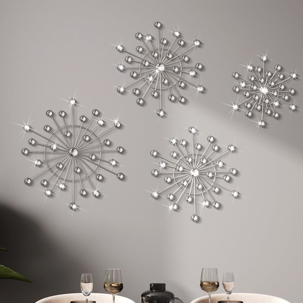 4 Pcs Metal Wall Decor Bling Crystal Wall Art Cast Iron Rhinestones Sunburst🙃